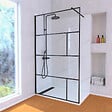 AURLANE - Paroi de Douche 120 cm Sérigraphie Noire et Receveur Blanc 80x120 + Colonne de Douche Mécanique - vignette