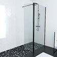 AURLANE - Paroi de Douche et Volet Pivotant 90+40x200 cm - Verre Transparent - Barre de Fixation Noire - vignette