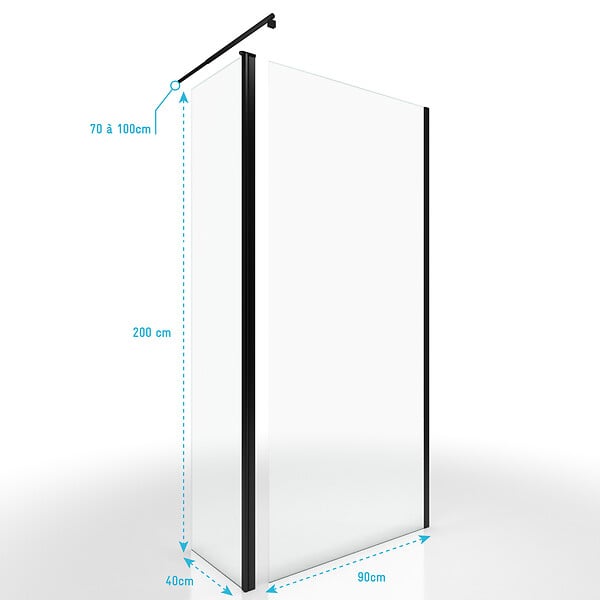 AURLANE - Paroi de Douche et Volet Pivotant 90+40x200 cm - Verre Transparent - Barre de Fixation Noire - large