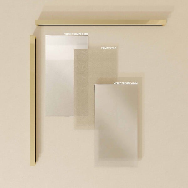 AURLANE - Paroi de douche 140x200cm - Verre feuilleté avec tissu doré - Encadrement Or Brossé - COUTURE - large