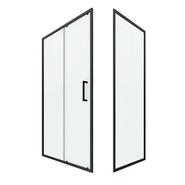 AURLANE - Porte de douche + Retour 100x80x200 cm - Verre 6 mm - Profilé Noir - CRUSH - large
