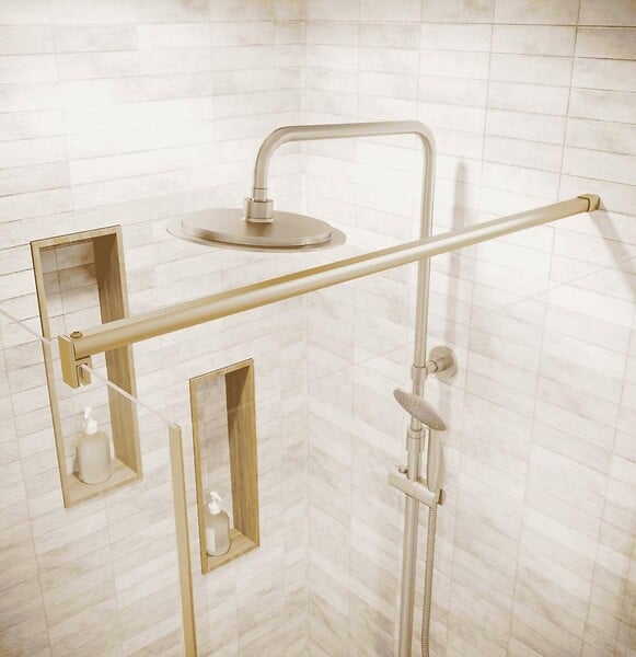 AURLANE - Retour pour Porte de Douche 90x180 cm Verre Trempe 5mm - Finition Or Brosse - GOLD ELEMENTARY - large