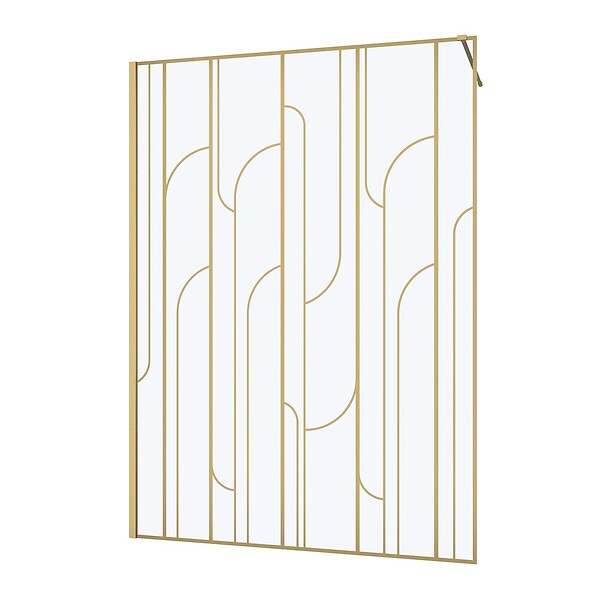 AURLANE - Paroi de douche à l'italienne 140x195cm Sérigraphie Art Déco Arrondie - Or Brossé - GATSBY - large