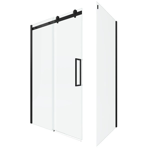 AURLANE - Porte de douche coulissante 120x200 cm noir mat - rail soft close + RETOUR 90 cm - large