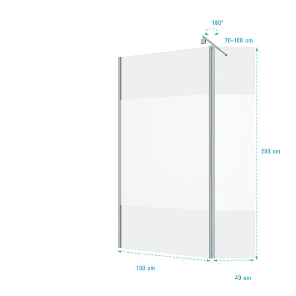 AURLANE - Paroi de Douche et Volet Pivotant 100+40x200 cm - Bande Dépolie - Barre de Fixation Chrome - large