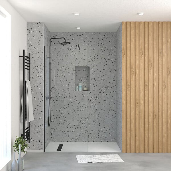 AURLANE - Paroi de Douche 80x195 cm en Verre Trempé 5 mm - Finition Noire - DARK ELEMENTARY - large