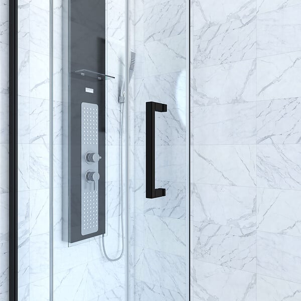 AURLANE - Porte de douche + Retour 120x80x200 cm - Verre 6 mm - Profilé Noir - CRUSH - large