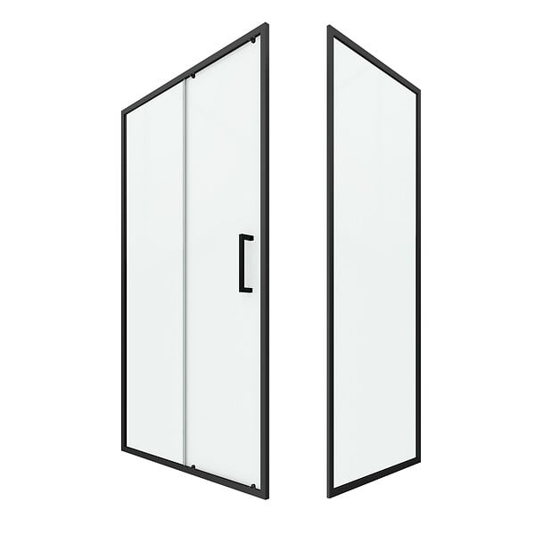 AURLANE - Porte de douche + Retour 120x80x200 cm - Verre 6 mm - Profilé Noir - CRUSH - large