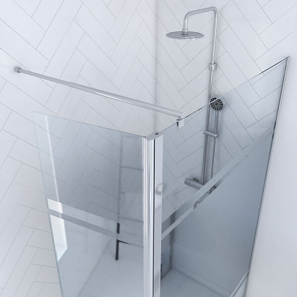AURLANE - Paroi de Douche et Volet Pivotant 90+40x200 cm - Bandeau Miroir - Barre de Fixation Chrome - large