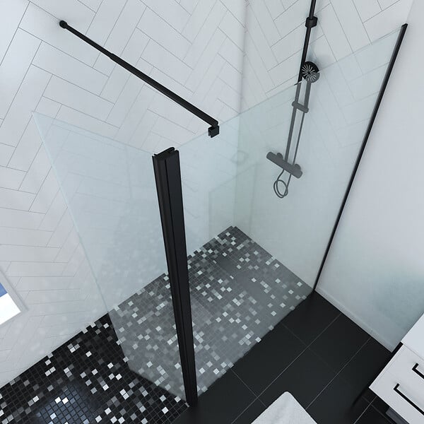 AURLANE - Paroi de Douche et Volet Pivotant 120+40x200 cm - Verre Transparent - Barre de Fixation Noire - large
