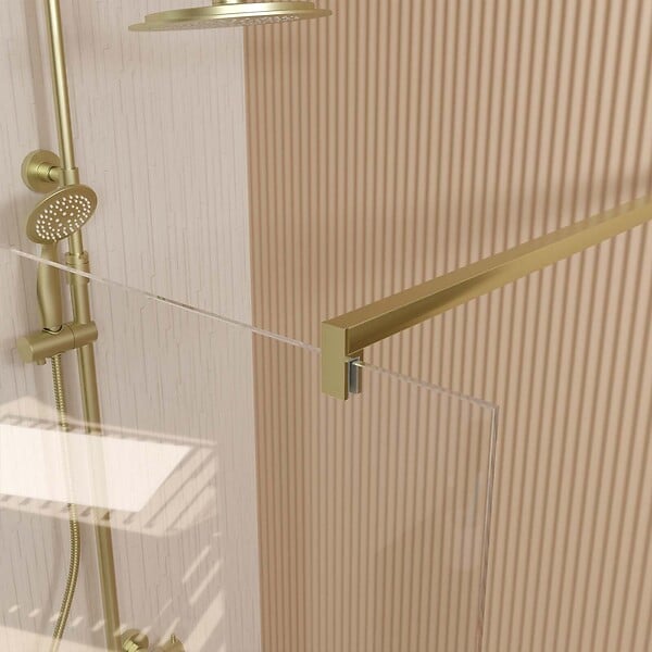 AURLANE - Paroi de Douche 120x195 cm en Verre Trempé 5 mm - Finition Or Brossé - GOLD ELEMENTARY - large