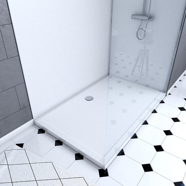 AURLANE - Pack douche à l'Italienne 90x120 - Kit Panneaux muraux Blanc/Chrome + receveur + Paroi 6 mm - large