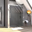 AURLANE - Porte de douche 140x200 cm + 1 porte coulissante verre trempé 8mm - sens d'ouverture réversible - vignette