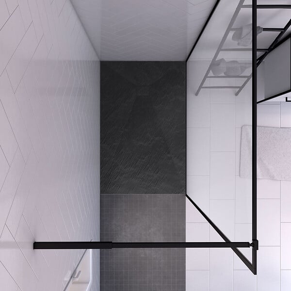 AURLANE - Paroi de douche 140x200 + receveur a poser 140x90 cm + cadre et barre noir mat - CONTOURING 140 - large