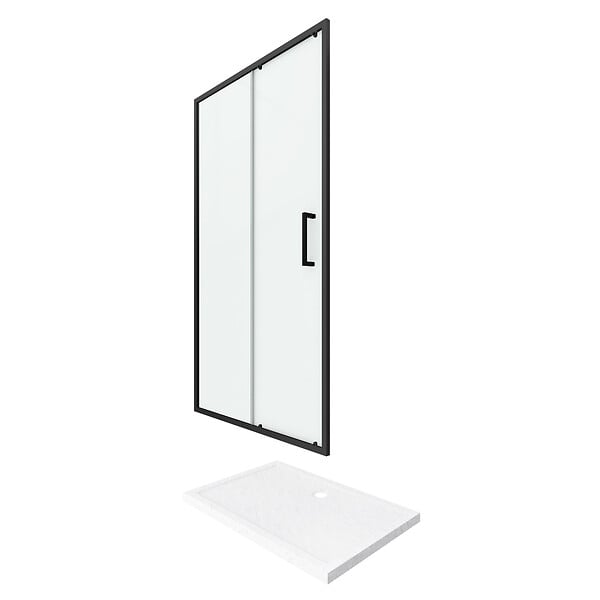 AURLANE - PACK PAROI PORTE DE DOUCHE + RECEVEUR A POSER - 120x80 COULISSANTE -CRUSH MOON 120x80 - large