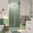 AURLANE - Porte de Douche Double Battant 90x200cm - Verre Trempé Transparent 6mm - Profil Or Doré Brossé - vignette
