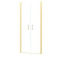 AURLANE - Porte de Douche Double Battant 90x200cm - Verre Trempé Transparent 6mm - Profil Or Doré Brossé - vignette