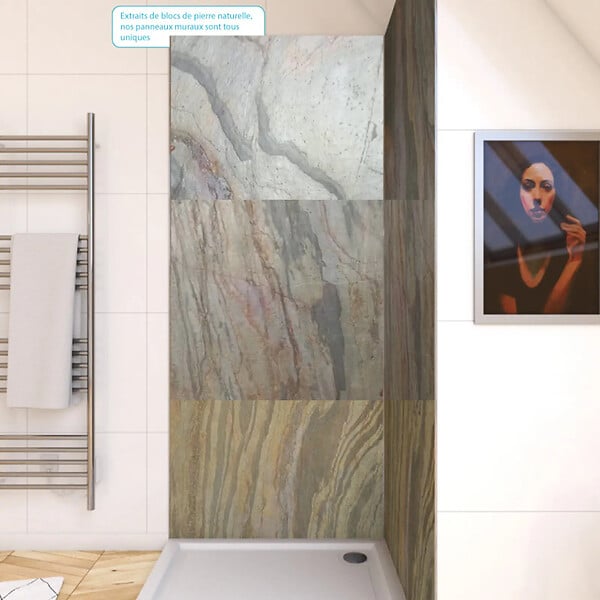 AURLANE - Pack de 2 Panneaux Muraux Pierre Wood Stone 90x210 cm avec Profilés ANODISE BRILLANT - STONE'IT - large