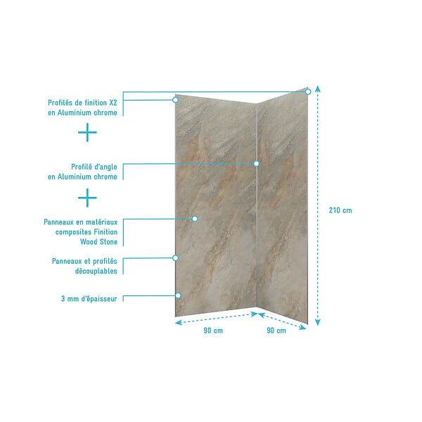 AURLANE - Pack de 2 Panneaux Muraux Pierre Wood Stone 90x210 cm avec Profilés ANODISE BRILLANT - STONE'IT - large