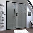 AURLANE - Porte de douche Double Coulissant 160x200 cm - Verre transparent - Profilé Noir - CRUSH - vignette