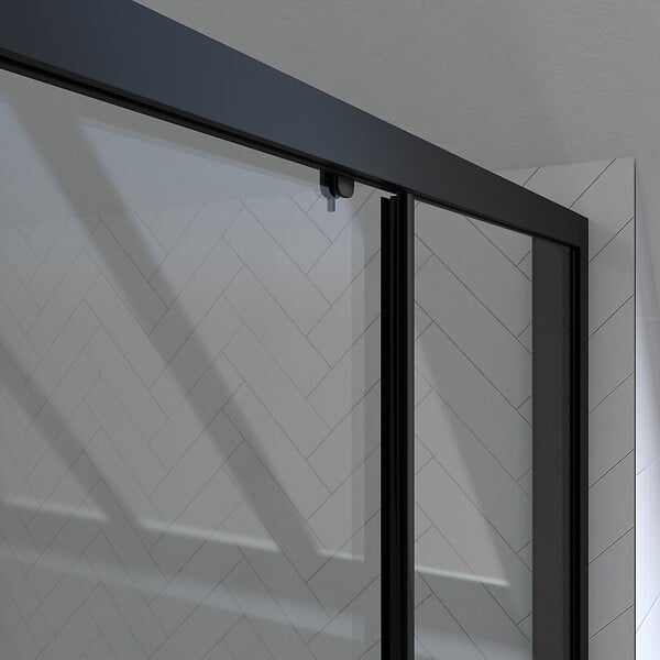 AURLANE - Porte de douche Double Coulissant 160x200 cm - Verre transparent - Profilé Noir - CRUSH - large