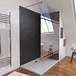 AURLANE - Ensemble complet douche à l'Italiennne avec Receveur 90x90 + Paroi Miroir + Panneaux muraux Ardoise - vignette