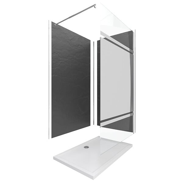 AURLANE - Ensemble complet douche à l'Italiennne avec Receveur 90x90 + Paroi Miroir + Panneaux muraux Ardoise - large