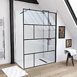 AURLANE - Paroi de douche a l'italienne serigraphie type Briques - 140x195cm - Profile noir mat - verre 5mm - vignette