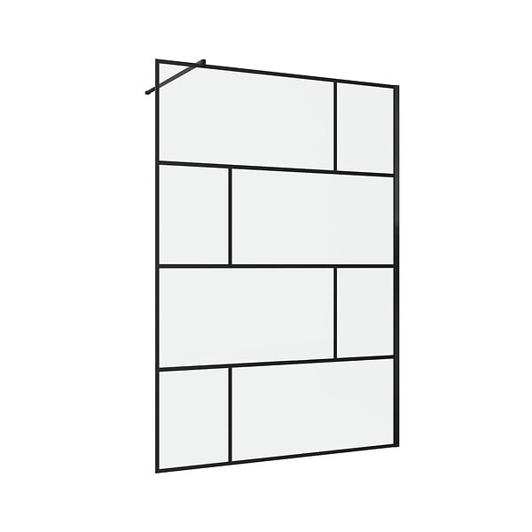 AURLANE - Paroi de douche a l'italienne serigraphie type Briques - 140x195cm - Profile noir mat - verre 5mm - large
