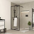 AURLANE - Paroi de Douche Noir Mat 80x200cm - Porte-serviette et étagère - DARK CONTOURING SHELF - vignette