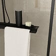 AURLANE - Paroi de Douche Noir Mat 80x200cm - Porte-serviette et étagère - DARK CONTOURING SHELF - vignette