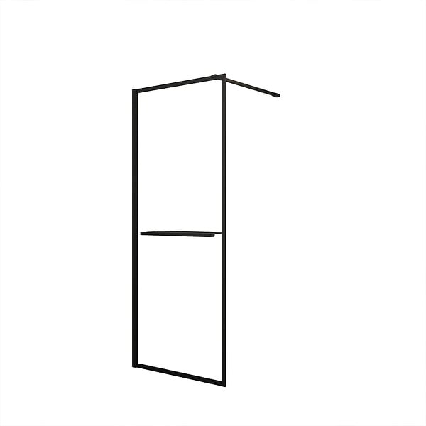 AURLANE - Paroi de Douche Noir Mat 80x200cm - Porte-serviette et étagère - DARK CONTOURING SHELF - large
