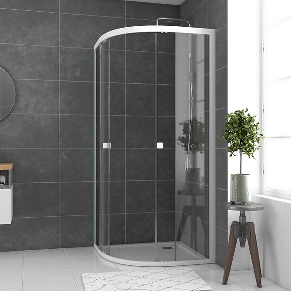 AURLANE - Porte de douche 1/4 cercle blanc 90x90cm de largeur - verre transparent - WHITY ROUND - large