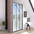 AURLANE - Porte de douche pivotante type industriel - 90x200cm - PROFILE NOIR MAT - verre 6mm - vignette