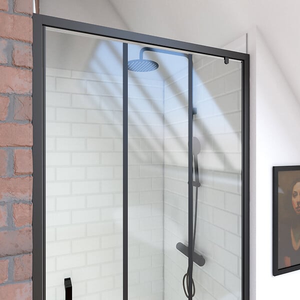 AURLANE - Porte de douche pivotante type industriel - 90x200cm - PROFILE NOIR MAT - verre 6mm - large