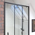 AURLANE - Porte de douche pivotante type industriel - 90x200cm - PROFILE NOIR MAT - verre 6mm - vignette