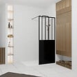 AURLANE - Paroi de douche 80x200 cm type Verriere - Verre trempe et Structure aluminium noir mat - GLASSY - vignette