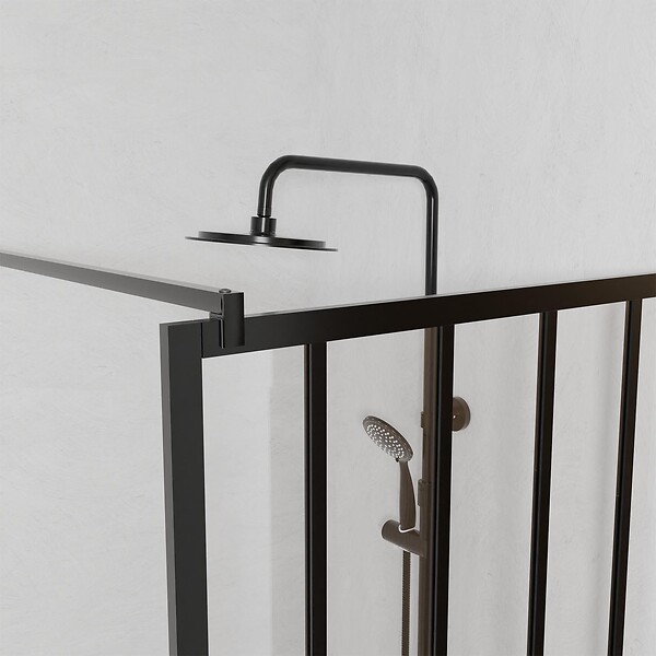AURLANE - Paroi de douche 80x200 cm type Verriere - Verre trempe et Structure aluminium noir mat - GLASSY - large