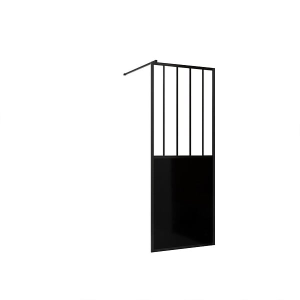 AURLANE - Paroi de douche 80x200 cm type Verriere - Verre trempe et Structure aluminium noir mat - GLASSY - large