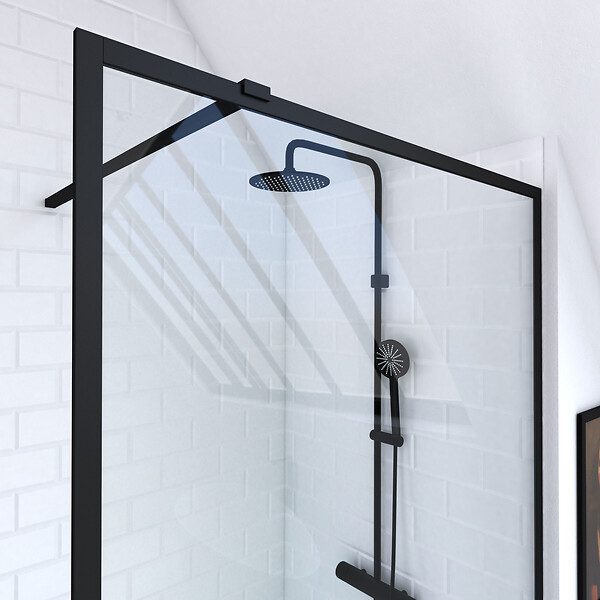 AURLANE - Paroi de Douche 100x200 cm - Cadre et Bras Aluminium NOIR MAT - DARK CONTOURING - large