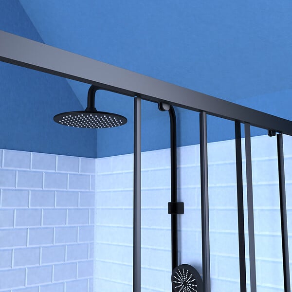 AURLANE - porte de douche carrée coulissante - verre sérigraphié noir 90x90 - large