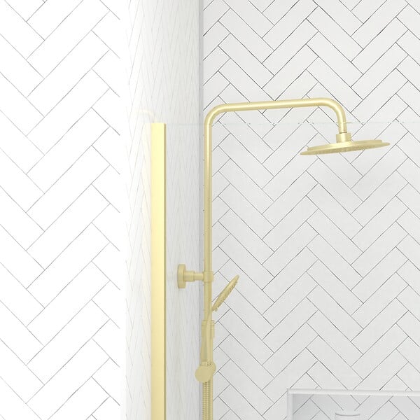AURLANE - Paroi de Douche 100x200cm Verre Transparent - Barre de Fixation Extensible et Profil Or Brossé - large