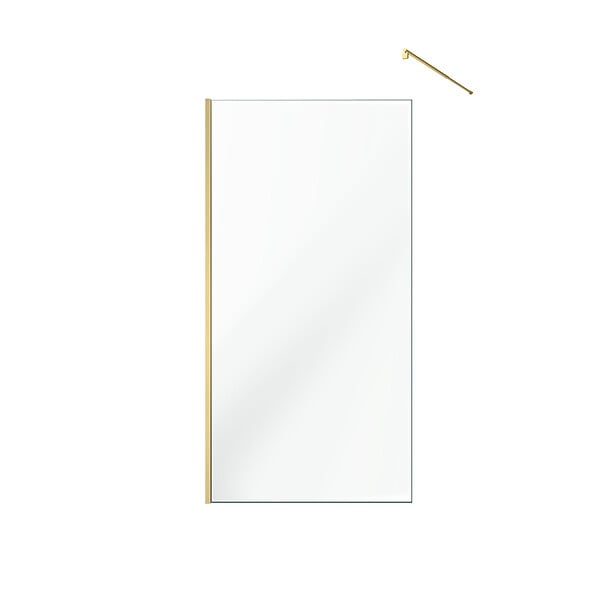 AURLANE - Paroi de Douche 100x200cm Verre Transparent - Barre de Fixation Extensible et Profil Or Brossé - large