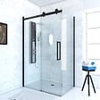AURLANE - Porte de douche coulissante 140x200 cm noir mat - rail soft close + RETOUR 90 cm - vignette
