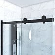 AURLANE - Porte de douche coulissante 140x200 cm noir mat - rail soft close + RETOUR 90 cm - vignette