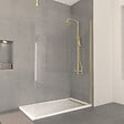 AURLANE - Paroi de Douche 140x200cm Verre 8mm - Profilé + Barre Plafond Finition Or Brossé - FREEDOM 2 GOLD - vignette
