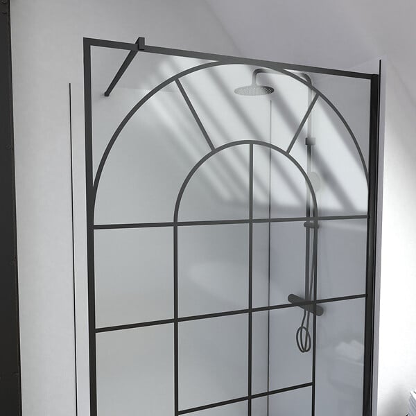 AURLANE - Paroi de douche Déco 120x195cm Verre 5mm Sérigraphié - Barre de fixation Noir Mat - large