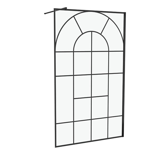 AURLANE - Paroi de douche Déco 120x195cm Verre 5mm Sérigraphié - Barre de fixation Noir Mat - large