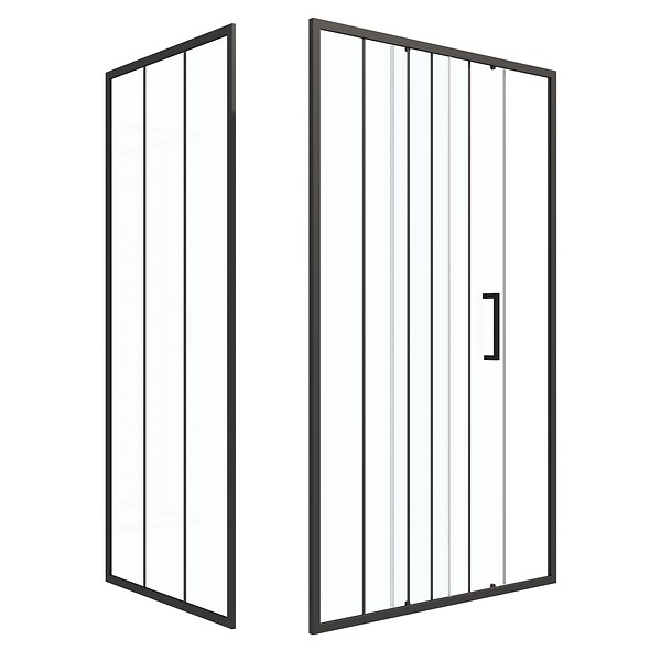 AURLANE - Porte de douche serigraphiee - 120x200cm + Paroi retour - 80x200 cm - PORTE COULISSANTE - large