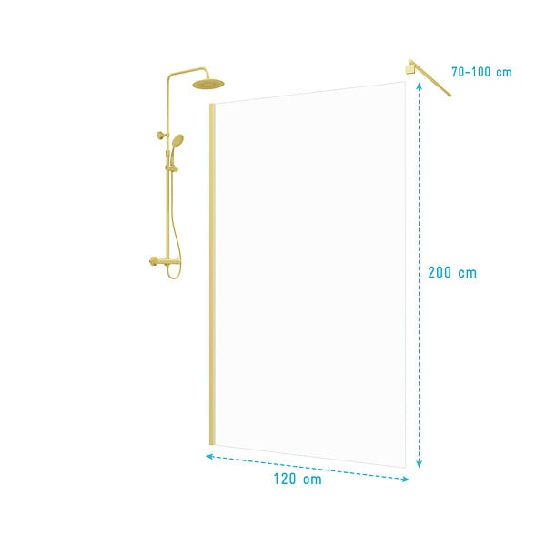 AURLANE - Paroi de Douche 120x200cm - Profilé + Bras extensible + Colonne de douche Thermostatique Or Brossé - large